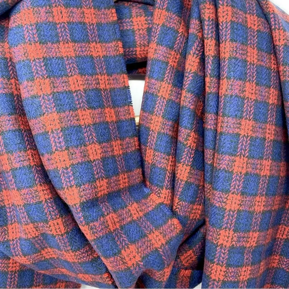 Renne's NYC Blue & Red Woven Plaid Scarf, Rectangle Scarf, Women's Men's Unisex